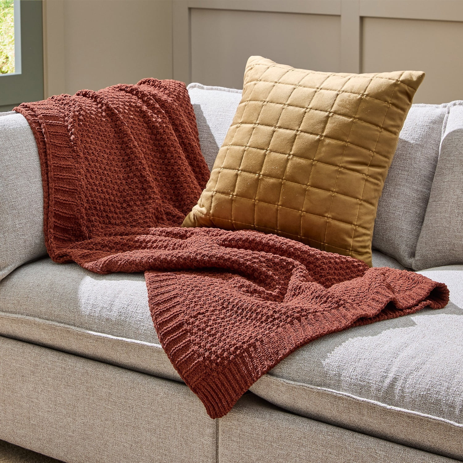 Better Homes & Gardens Super Soft Chenille Knit Oversized Couch Throw Blanket, Brown Basket, 50 x 72 in | Walmart (US)