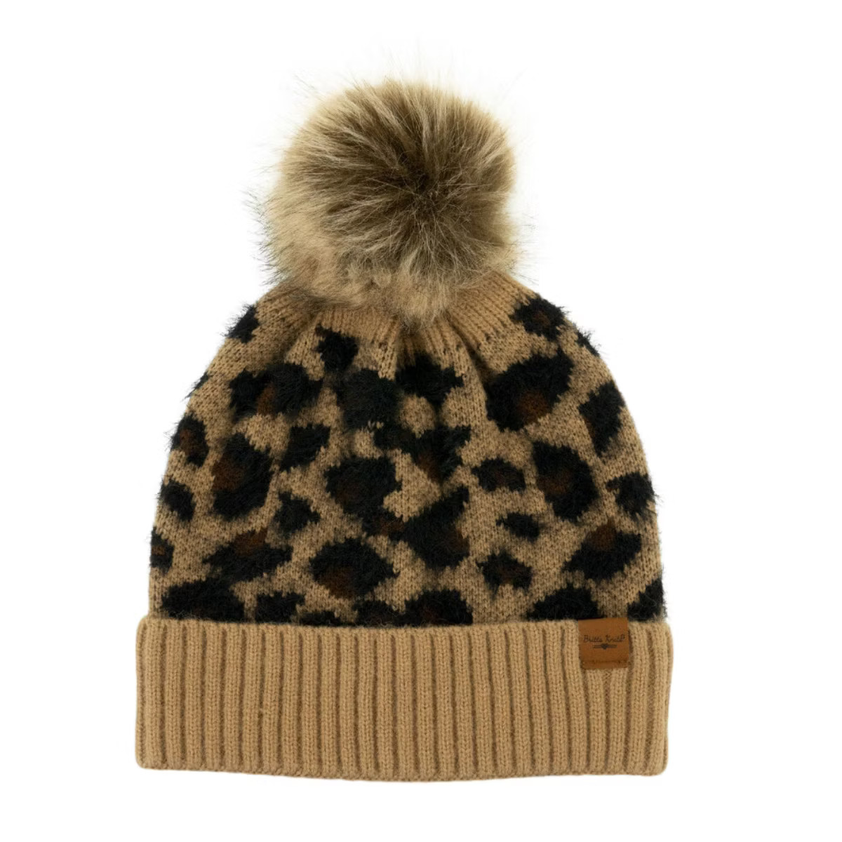 Britt's Knits Womens Knit Cozy Ribbed Cuff Cold Weather Leopard Warm Vegan Fur Pom Hat Animal Pri... | Target