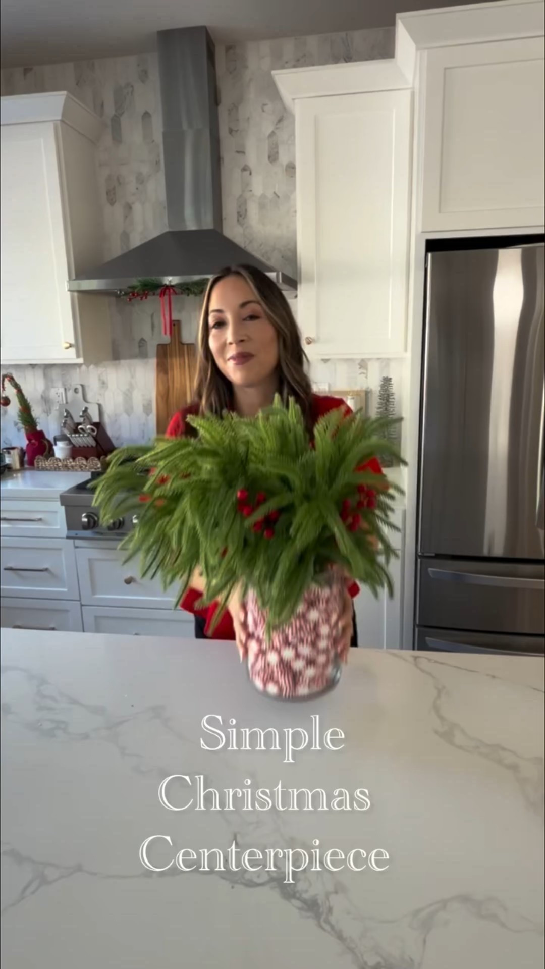 Last-minute centerpiece idea that saves the party!

All you need is some starlight candies and a big vase and a smaller vase. You can add real flowers or stems to this arrangement. I love how it gives classic Christmas vibes! 

#adaydreamblog #easyentertaining #christmas #christmasdecoration #centerpiecesideas #kitchenislands #classicchristmas #starlight #kitchen #lastminutechristmas #holidayhome #family