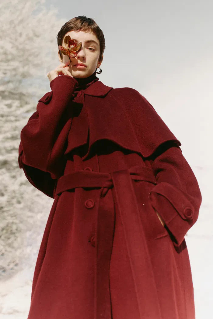 Brianna Belted Detachable Cape Trench Coat in Merino Wool Double-Face | Fabrique