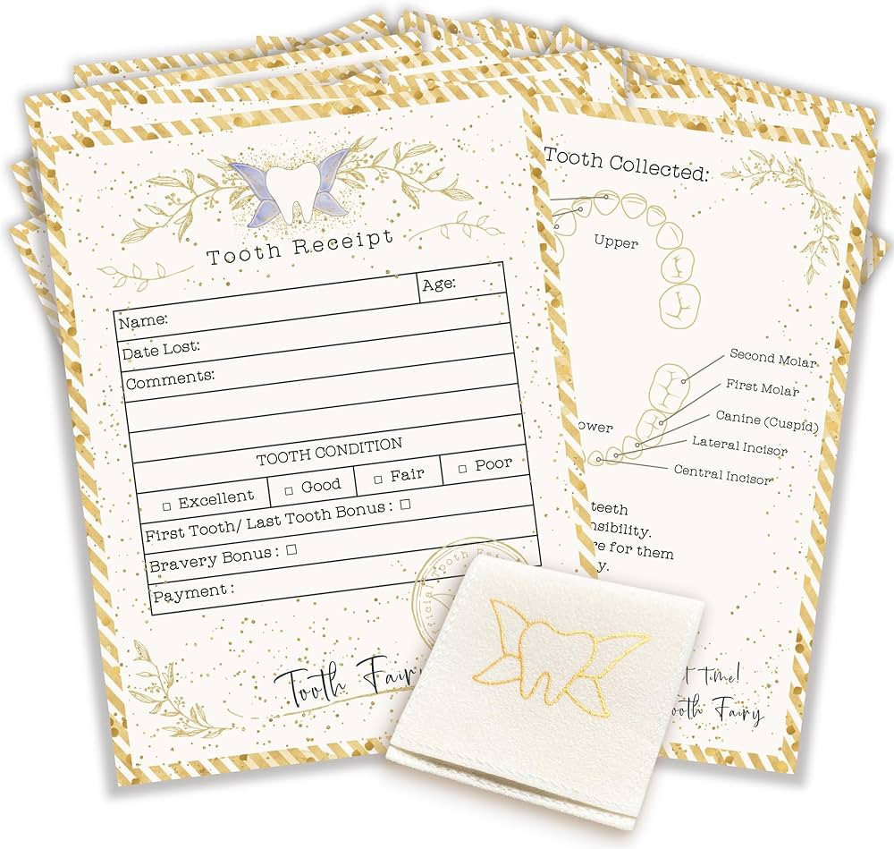 | 20 Tooth Fairy Receipt Cards and 1 Tooth Fairy Bag | Tooth Fairy Gifts for Boys and Girls | Too... | Amazon (US)