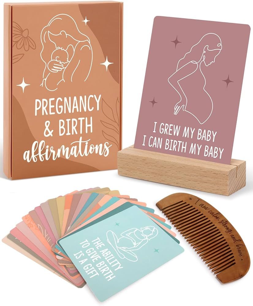 Levfla Pregnancy and Birth Affirmation Cards with Wooden Engraved Labor Comb Production Encourage... | Amazon (US)