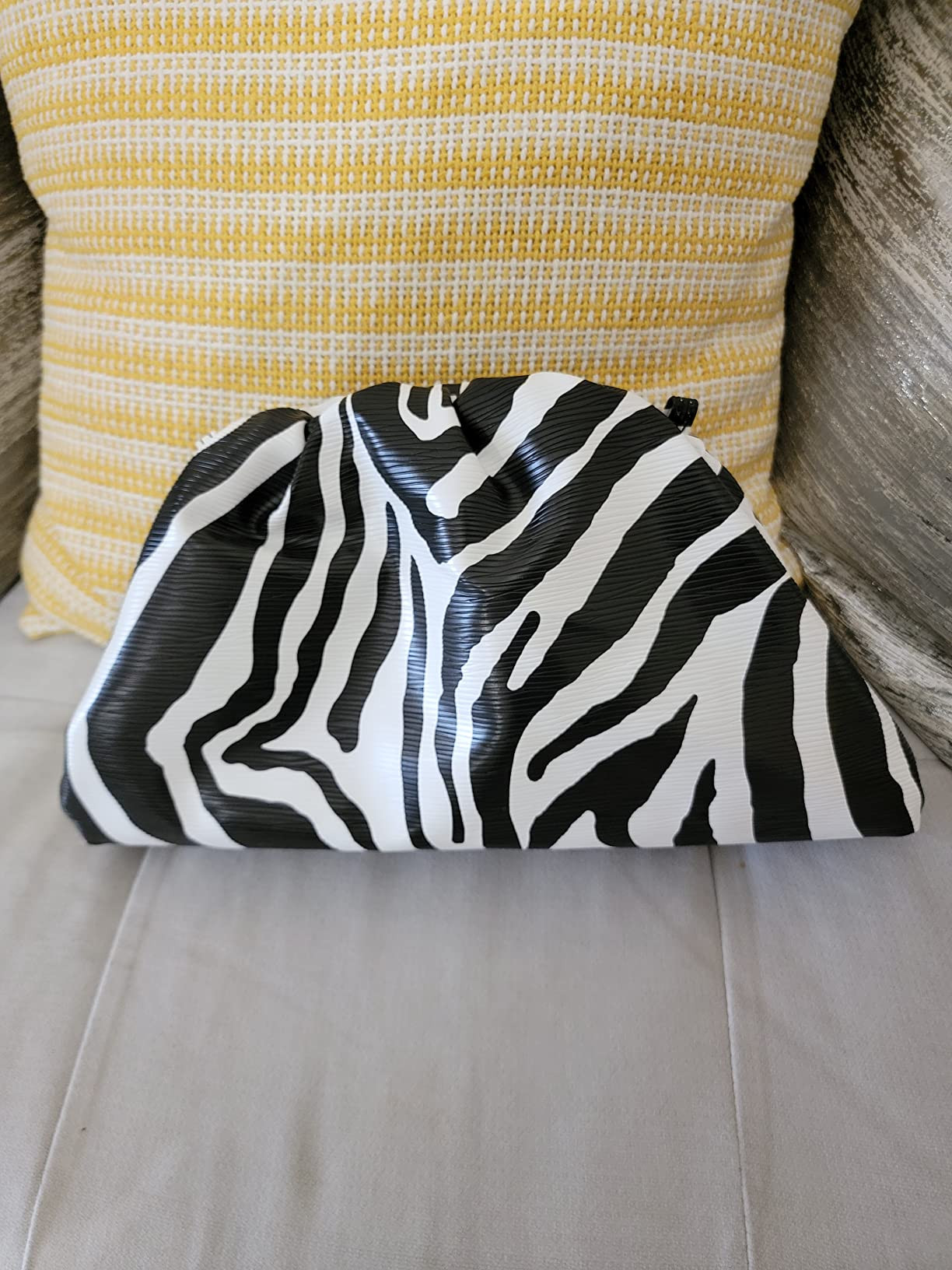 Fashion Day Clutch Dumpling Bag Zebra Embossing Holographic Cloud Bag Clip Purse Bag Women Pleate... | Amazon (US)