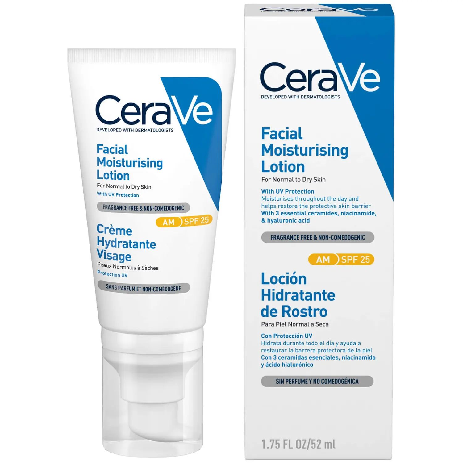 CeraVe AM Facial Moisturising Lotion SPF25 with Ceramides for Normal to Dry Skin 52ml | Look Fantastic (UK)