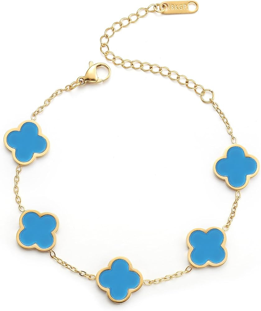 AIPPK 18K Gold Plated Clover Lucky Bracelet for Women White/Black/Red/Green Flower Four Leaf Link... | Amazon (US)