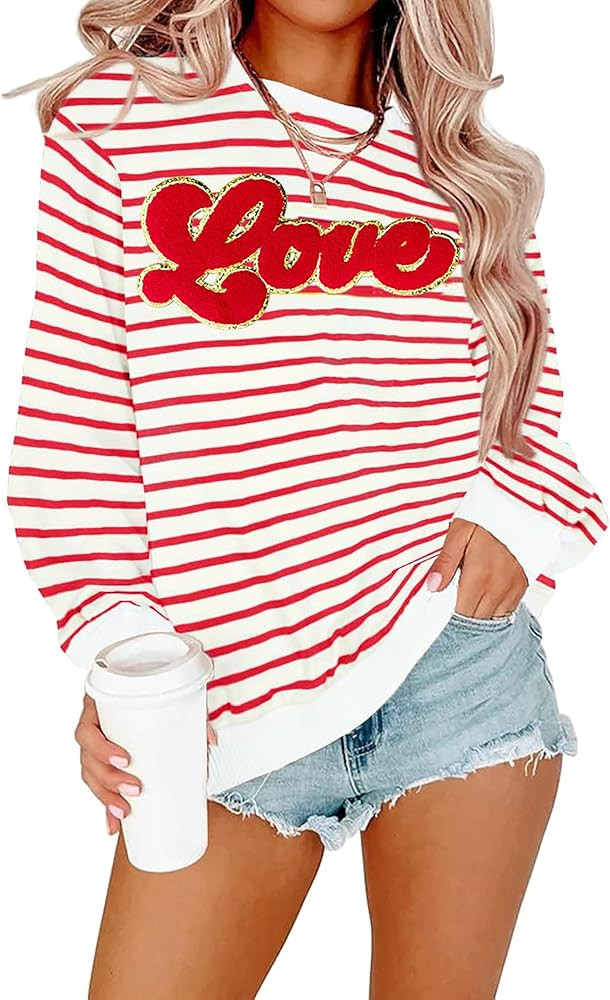 Valentines Day Sweatshirt Women: Love Chenille Pach Sweatshirts Valentines Shirt Love Heart Pullo... | Amazon (US)