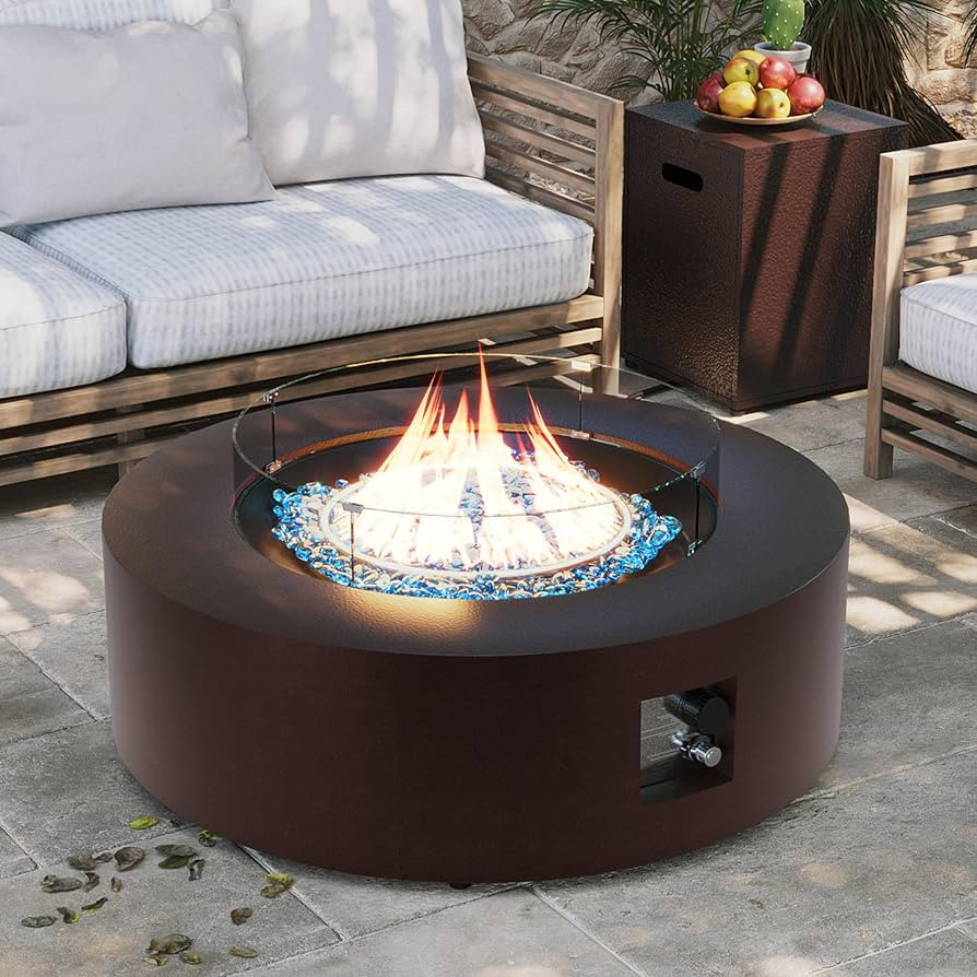 UPHA 42-inch Outdoor Propane Gas Fire Pit Table 50000 BTU Iron Round Firepit for Outside Patio wi... | Amazon (US)