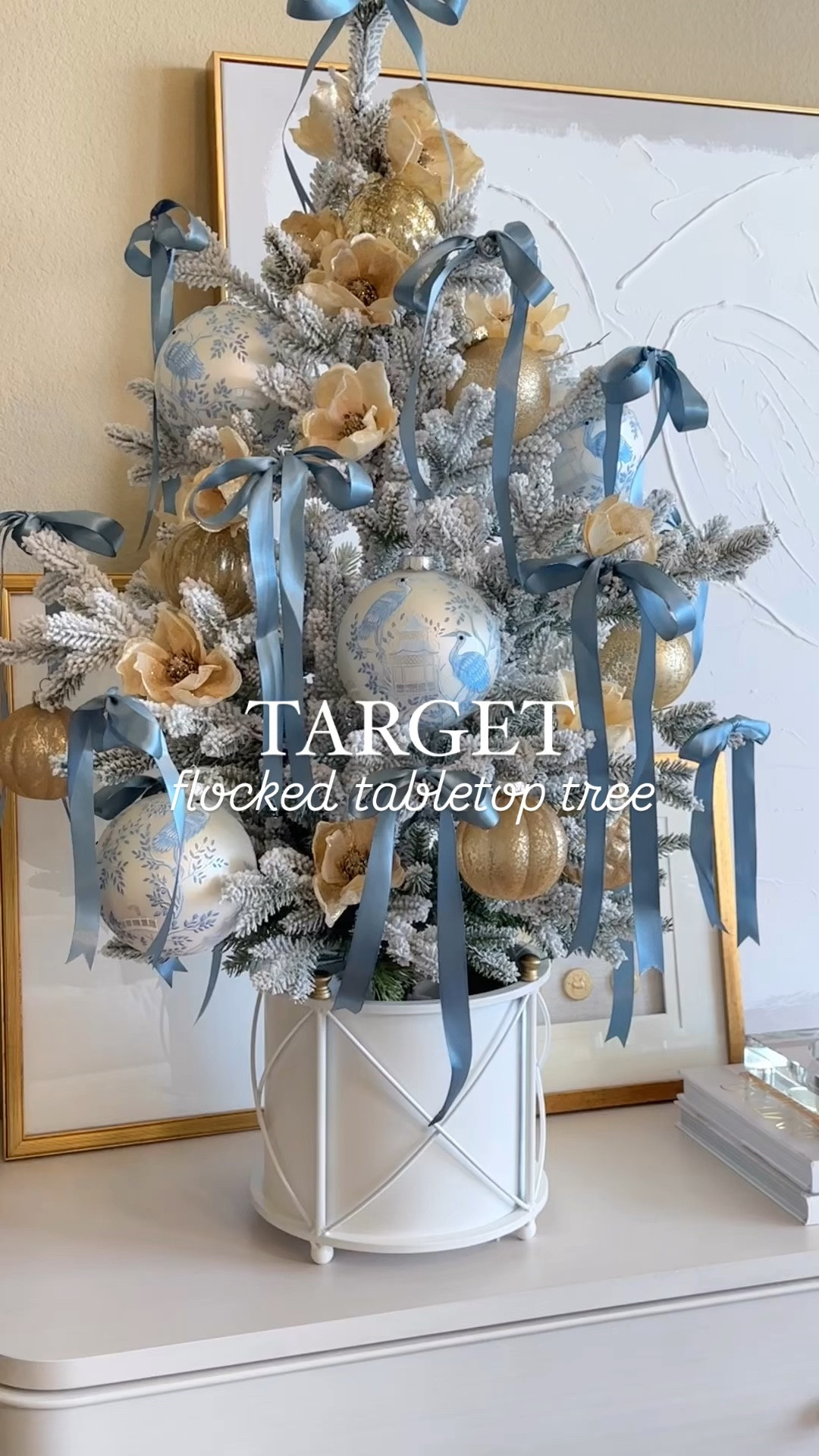 Target flocked tabletop tree 🎄✨ ribbon is from Hobby Lobby (color: grey blue) 

#LTKHoliday #LTKFindsUnder50 #LTKSaleAlert