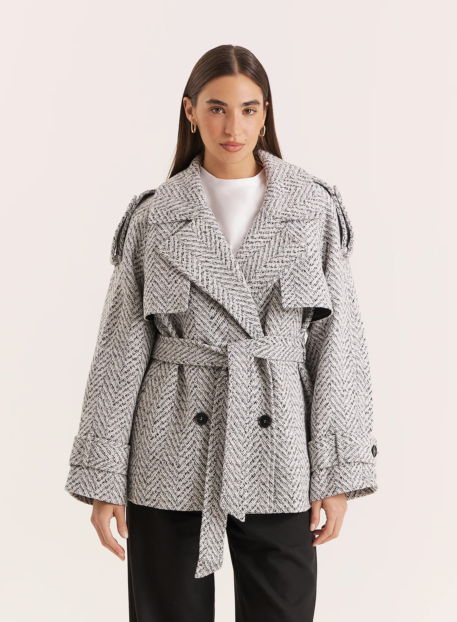 Light Grey Marl Belted Trench Coat- Carter | 4th & Reckless