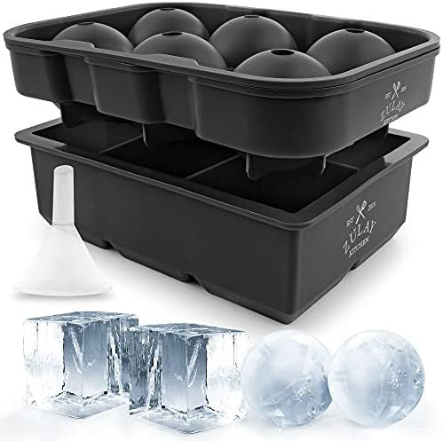 Zulay Kitchen Silicone Ice Cube Trays Set of 2 - Large Square Ice Cube Molds and Sphere Ice Ball ... | Amazon (US)