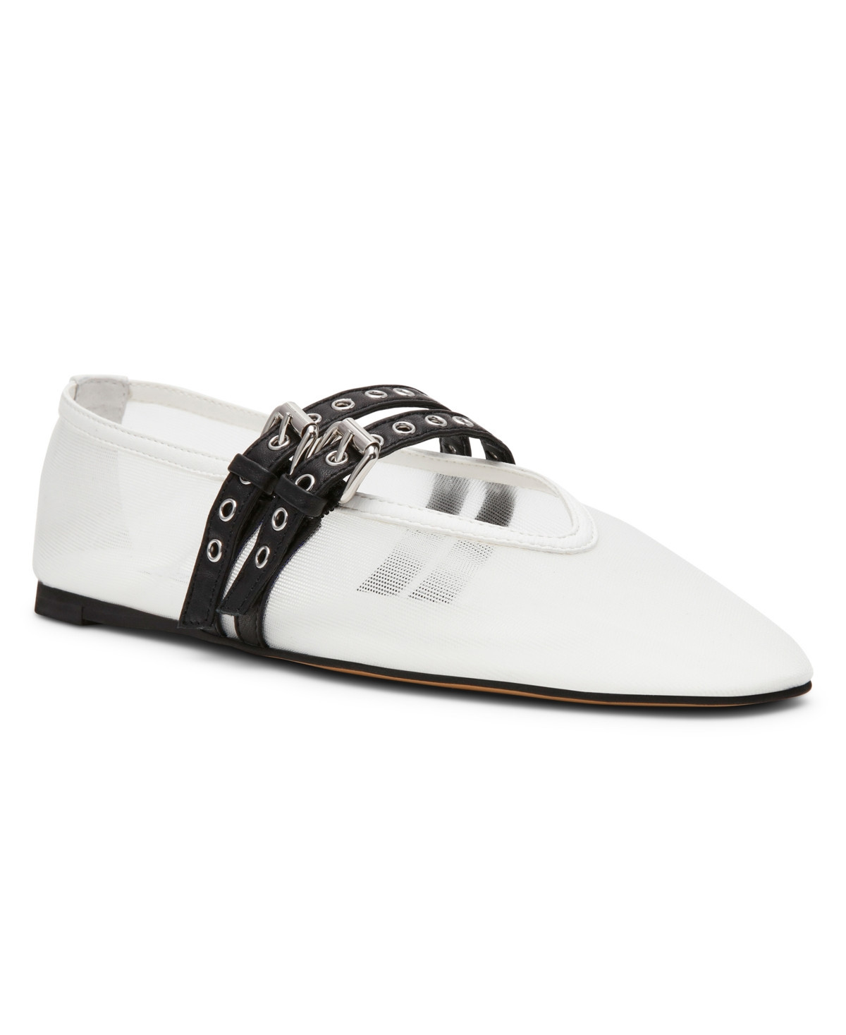 Steve Madden Women's Lydia Mary-Jane Ballet Flats - White Mesh/black | Macy's