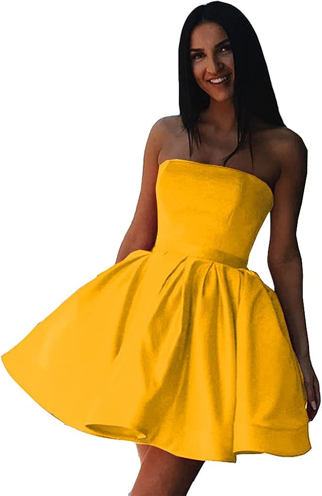 Women's Short Satin Homecoming Dresses Strapless Prom Dresses | Amazon (US)