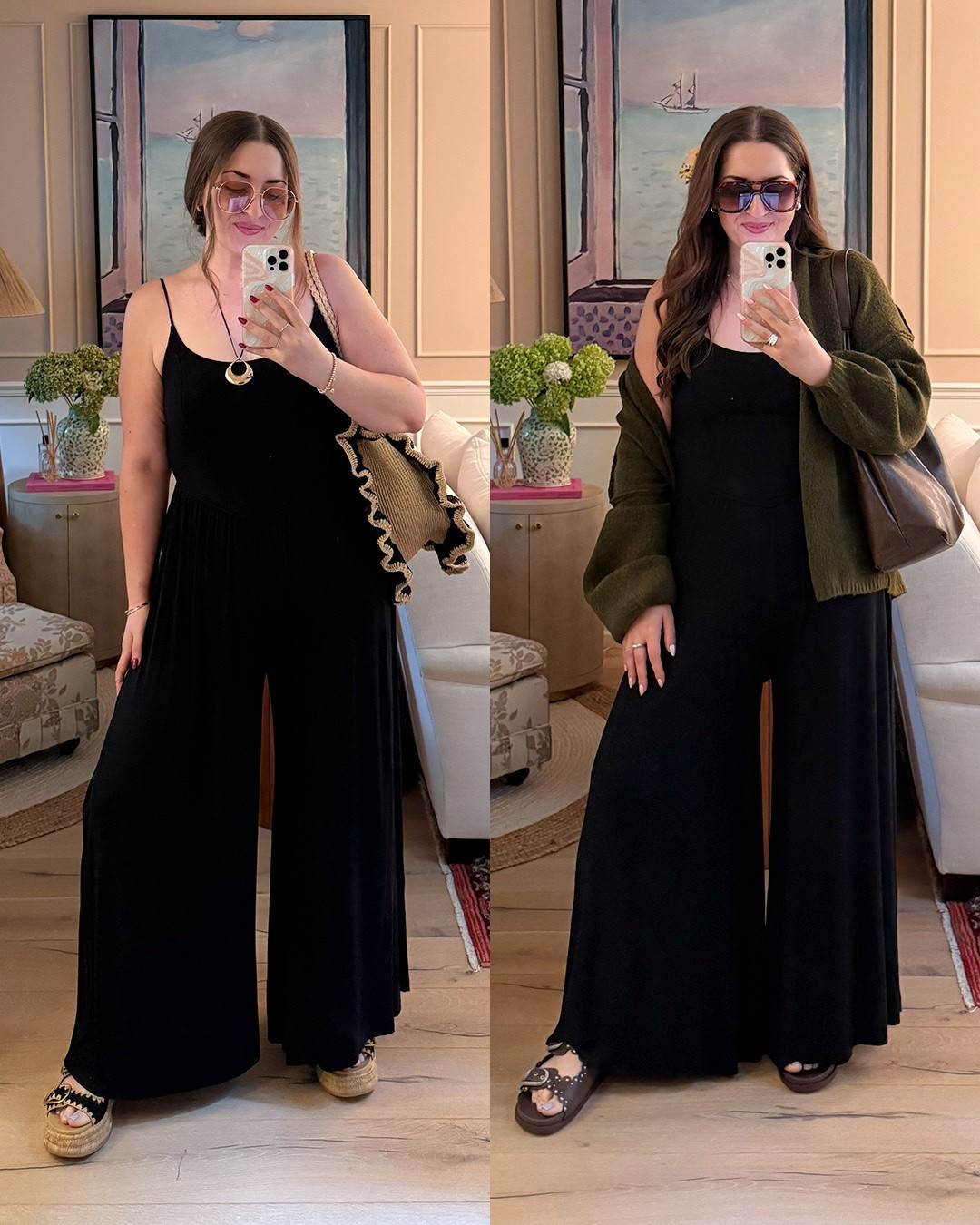 Summer to fall transitional outfit/ casual outfit / workwear / jumpsuit & cardigan / midsize 

Sizing: L in jumpsuit & cardigan

#LTKsummer #LTKmidsize #LTKworkwear