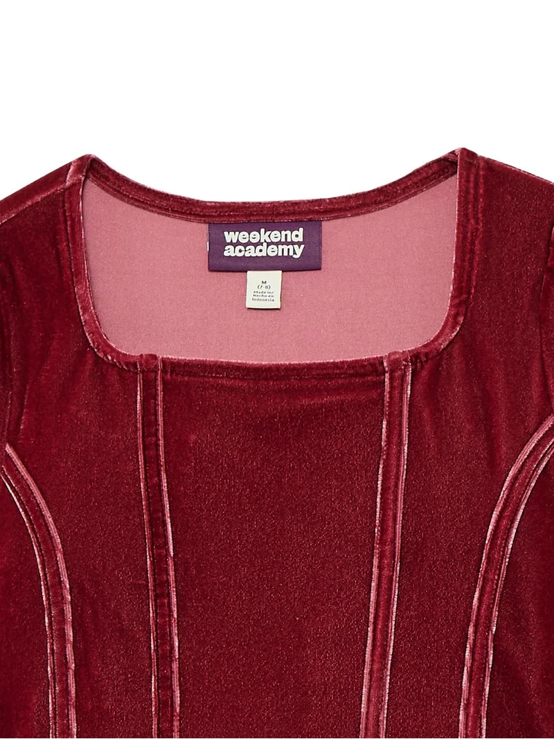 Weekend Academy Girls Velvet Corset Top with Long Sleeves, Sizes 4-18 | Walmart (US)
