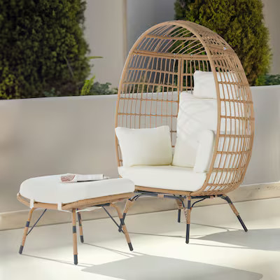 SANSTAR 2-Piece Wicker Patio Conversation Set with Off-white Cushions | Lowe's