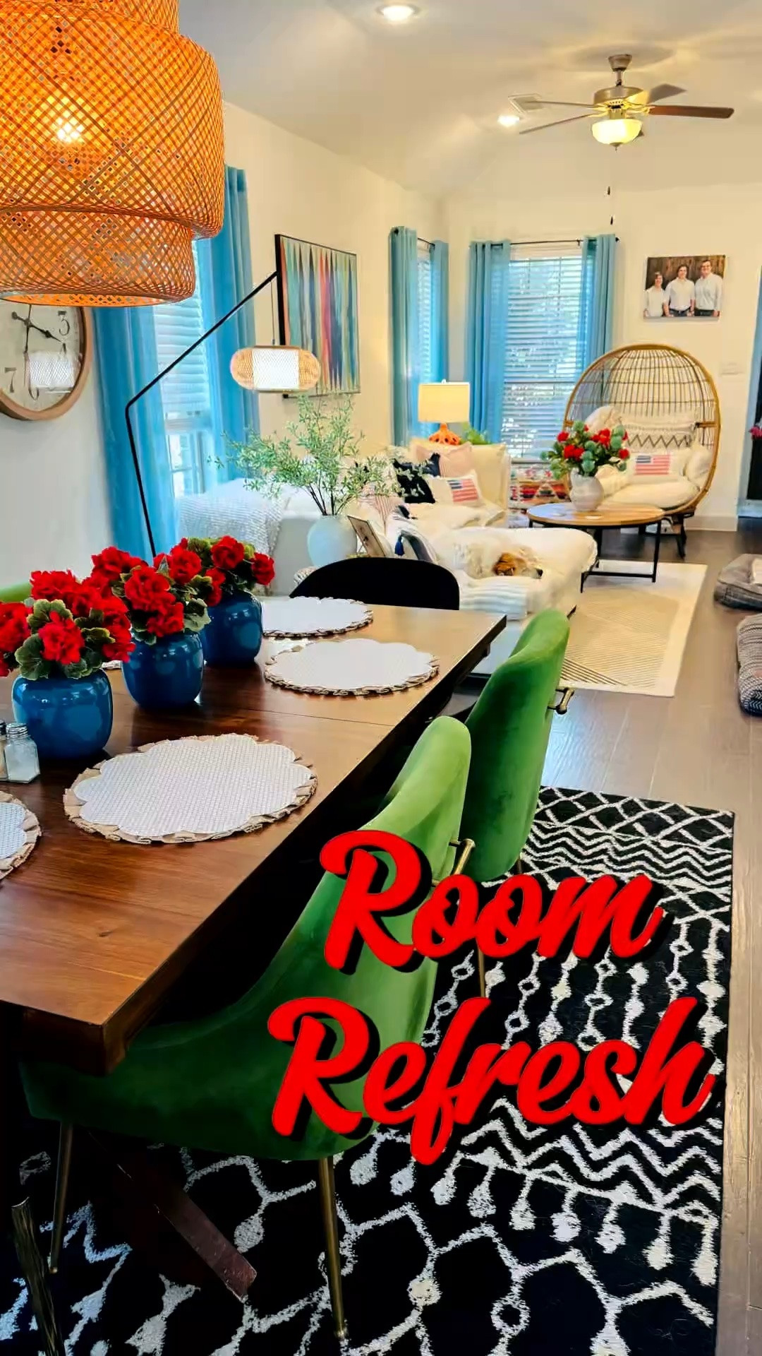Out with the orange and in with the red, white and blue!!🇺🇸 I love to change out florals and pillow covers every couple of months.  I get bored easily!  I made the flag pillows from ribbon! ❤️🤍💙🇺🇸❤️🤍💙🇺🇸

#LTKOver40 #LTKSeasonal #LTKHome