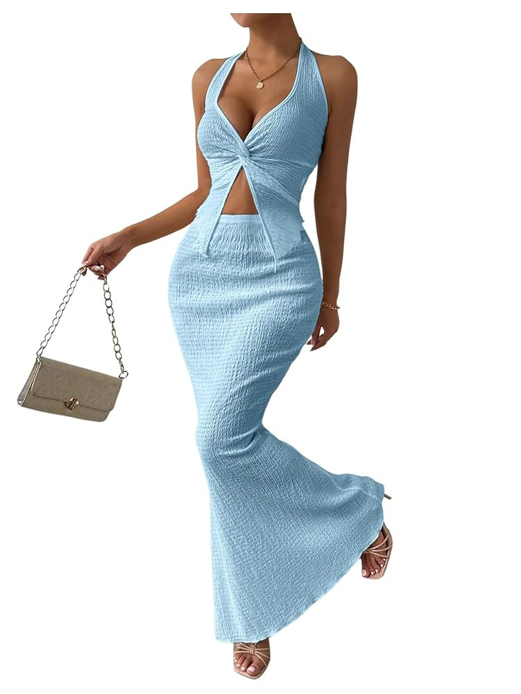 SOLY HUX Women's Two Piece Outfits Twist Front Halter Cami Tops and Skirt Summer Set | Amazon (US)