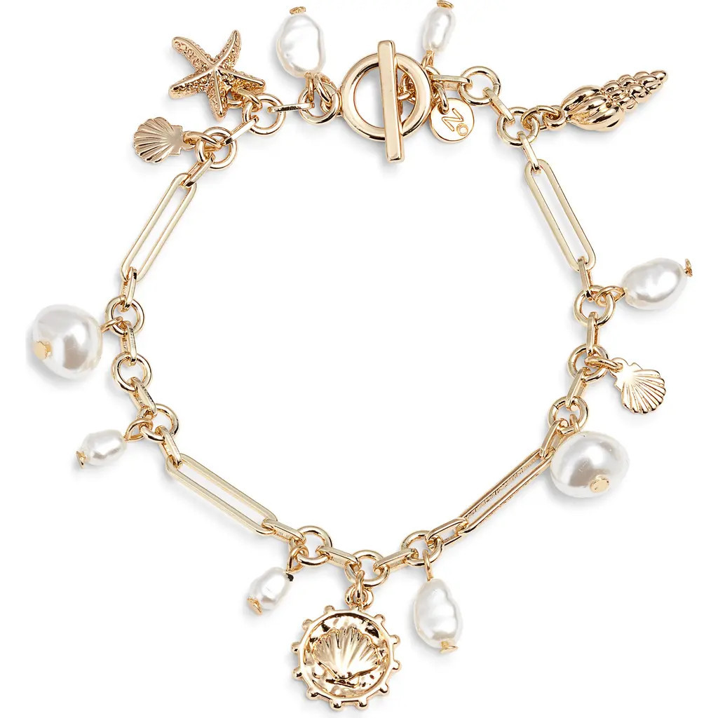 Nordstrom Faux Pearl Sea Charm Bracelet in White- Gold at Nordstrom | Nordstrom
