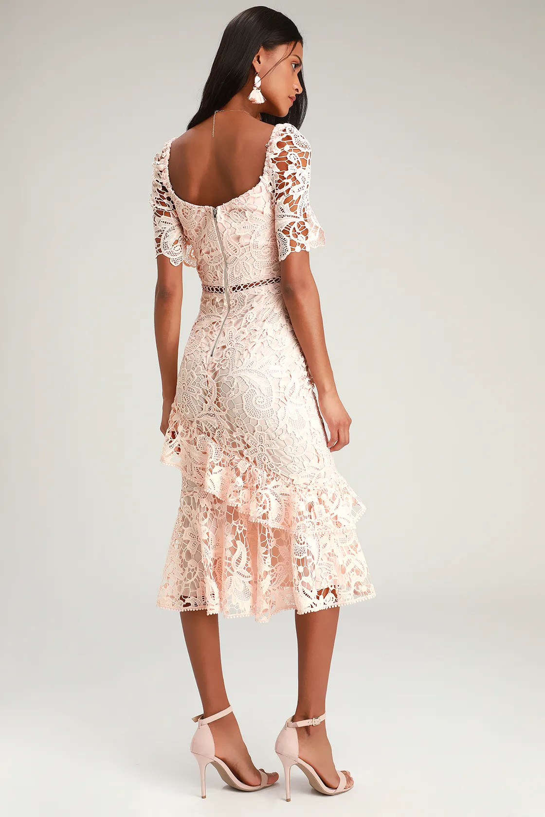 Briarwood Blush Pink Lace Ruffled Midi Dress | Lulus (US)