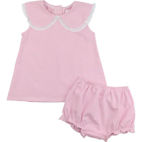 Pink Striped Knit Eyelet Diaper Set | Cecil and Lou