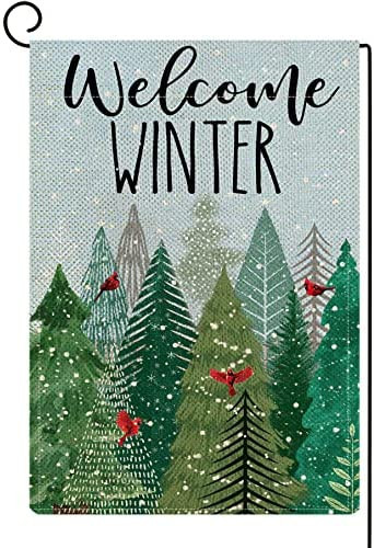 ORTIGIA Welcome Winter Pines Tree Garden Flag Christmas Tree Burlap Vertical Double Sided Winter For | Amazon (US)