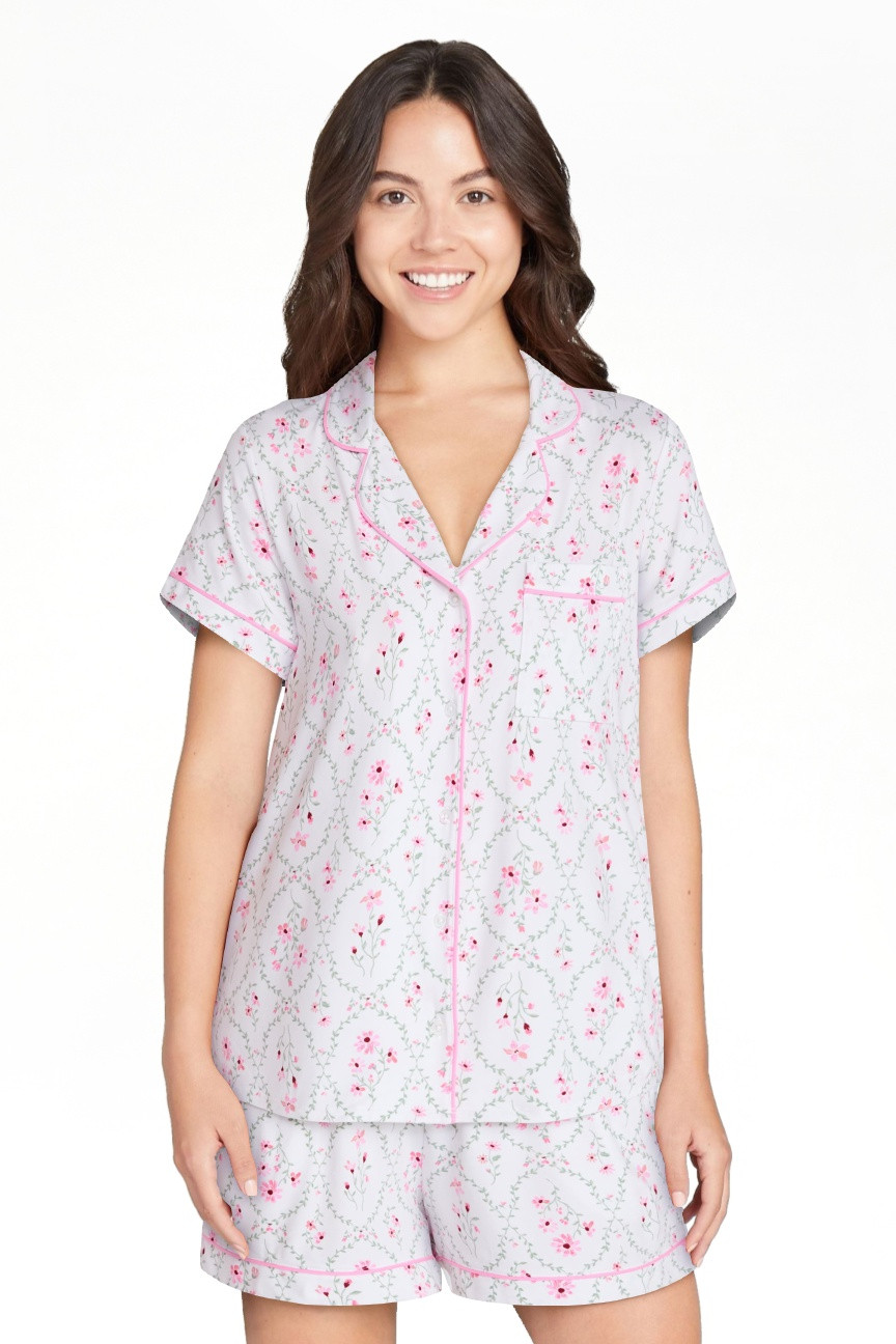 Joyspun Women\u2019s Dreamy Soft Collection Bridal Short Sleeve Knit Notch Collar Top and Shorts ... | Walmart (US)