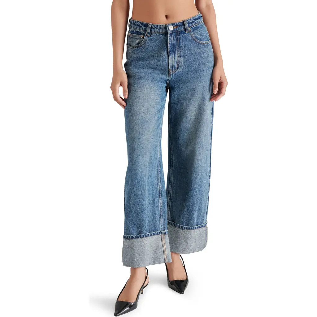 Steve Madden Noelie Cuffed High Waist Ankle Wide Leg Jeans in Blue Denim at Nordstrom, Size 26 | Nordstrom