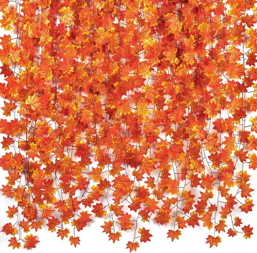 CQURE 5 Pack Fall Leaf Garland, Hanging Vines Garland Artificial Fall Maple Leaves Garland Thanks... | Amazon (US)