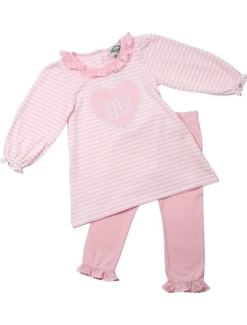 Pink Stripe Knit Heart Legging Set | Cecil and Lou
