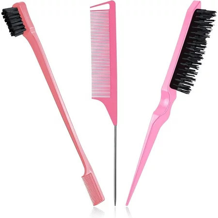 Brush Set of 3 Sleek Bun Brush for Sleek Braid Toupier Brush Set Bristles Brush Hair Sleek Braid Teasing Hair Brush Rat Tail Comb for Women Men Baby Children and Hairdressers Pink | Walmart (US)
