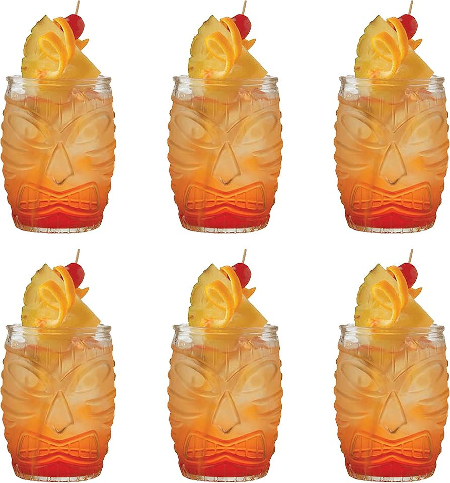 Cedilis 6 Pack Modern Bar Tiki Glasses Tiki Cup Tiki Mug, Double Old Fashioned Glass, Hawaiian St... | Amazon (US)
