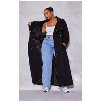 Plus Black Popper Detail Trench Coat, Black | PrettyLittleThing UK