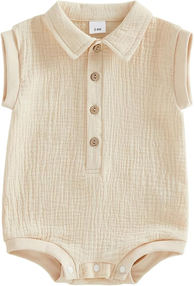 Honganda Newborn Baby Boy Cotton Linen Romper Short Sleeve Lapel Collar Button Down Jumpsuit Summ... | Amazon (US)