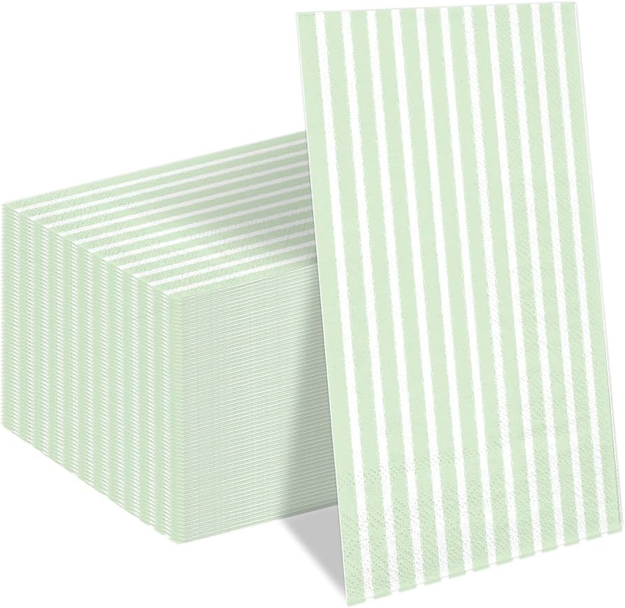 Whaline 100Pcs Sage Green and White Stripe Guest Napkins Disposable Paper Striped Dinner Hand Nap... | Amazon (US)