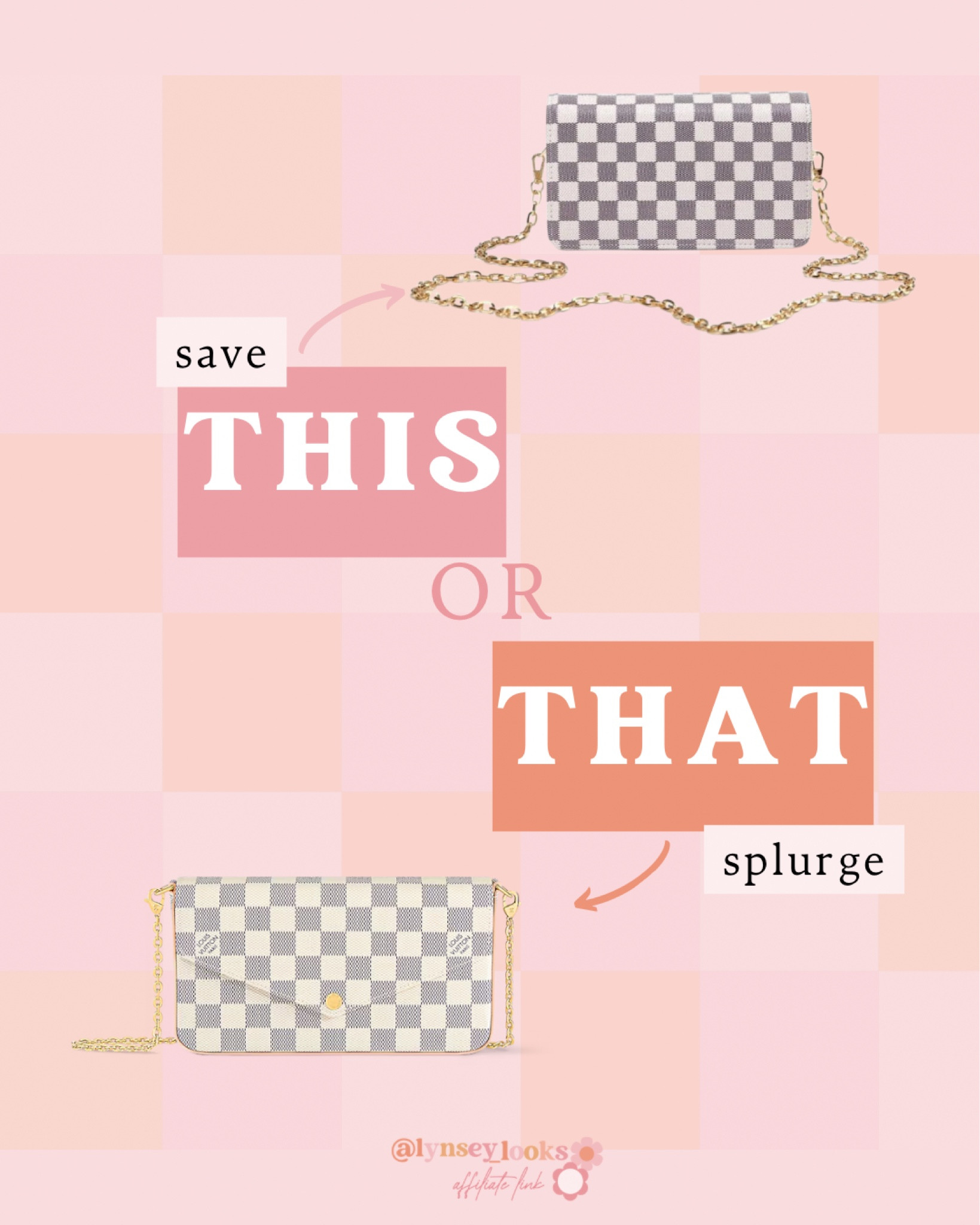 Save or Splurge 💸  Designer Inspired Looks For Less! 👏🏼

Designer Inspired | Designer Inspired Looks | Look For Less | Designer Inspired Purses | Designer Inspired Products | Dupe Alert | Dupes | Designer Dupe | Checkered Pattern | Checkered Chain Purse 

#LTKStyleTip #LTKItBag #LTKFindsUnder50