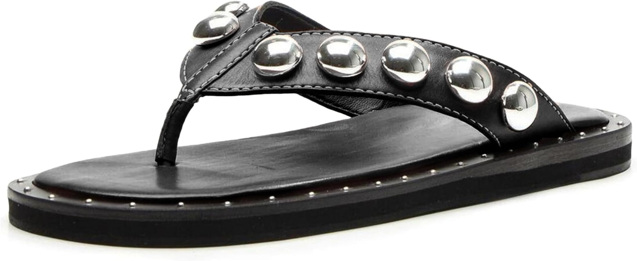 Studded Thong Sandals for Women Round Clip Toe Slip On Flip Flops Slides Comfortable Contrast Tac... | Amazon (US)