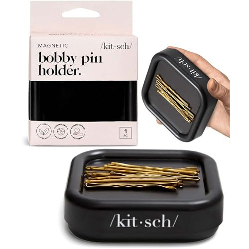 Kitsch Magnetic Bobby Pin Holder - Cute Stuff, Strong Magnetic Pin Holder for Desk & Vanity, Securely Holds Metal Hair Clips, Bobby Pins & Paper Clip | Ideal Gifts for Women - Black, 1 Pc | Amazon (US)