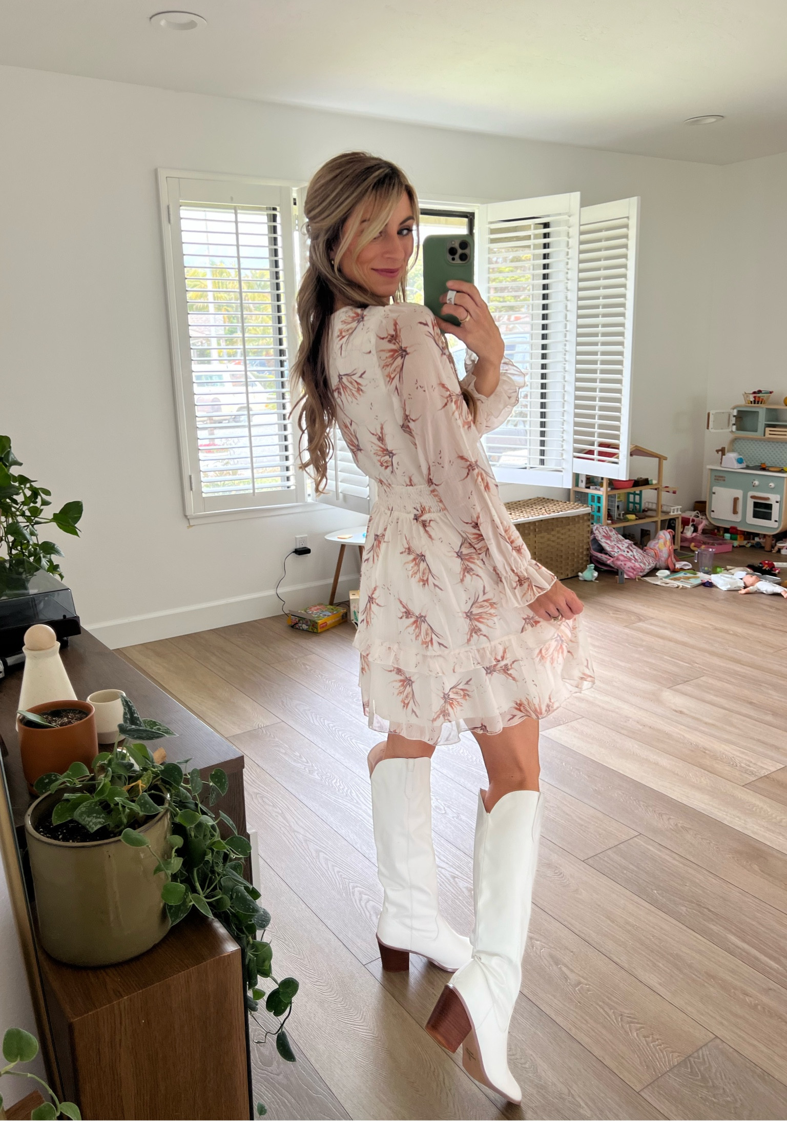 This sweet pretty spring dress paired with these white boots 🤩 if i was a major Swiftie - this would be a cute outfit for a Taylor Swift Concert. But just so cute!! This is an amazon dress & lulus boots!

#LTKSeasonal #LTKstyletip #LTKFind