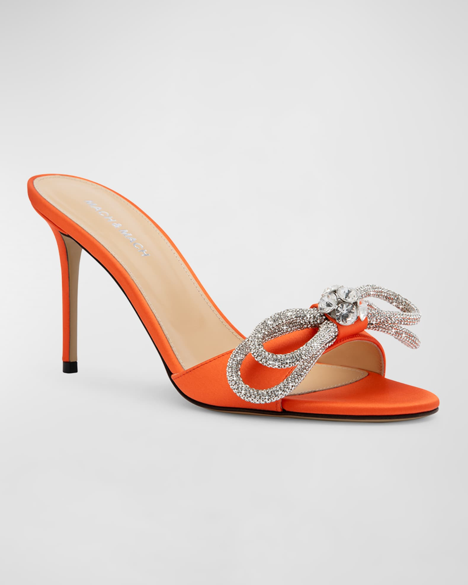 Embellished Double Bow Satin Mule Pumps | Neiman Marcus