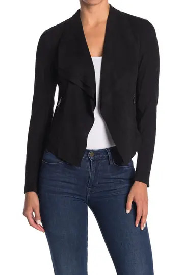 Long Sleeve Drape Front Faux Suede Jacket | Nordstrom Rack