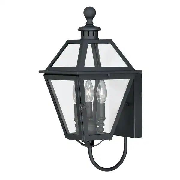 Nottingham 3 Light Black Empire Outdoor Wall Lantern Clear Glass - 9-in W x 20-in H x 10.25-in D | Bed Bath & Beyond