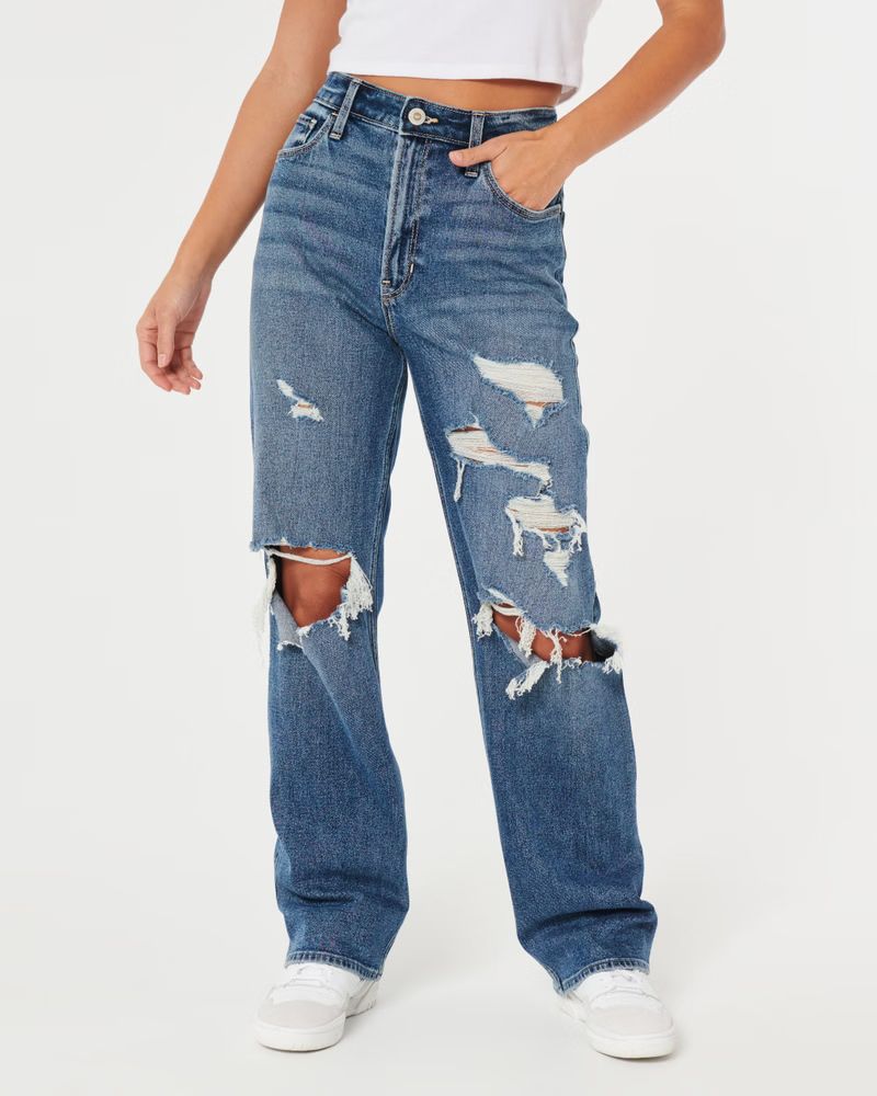 Ultra High-Rise Ripped Medium Wash Dad Jeans | Hollister (US)