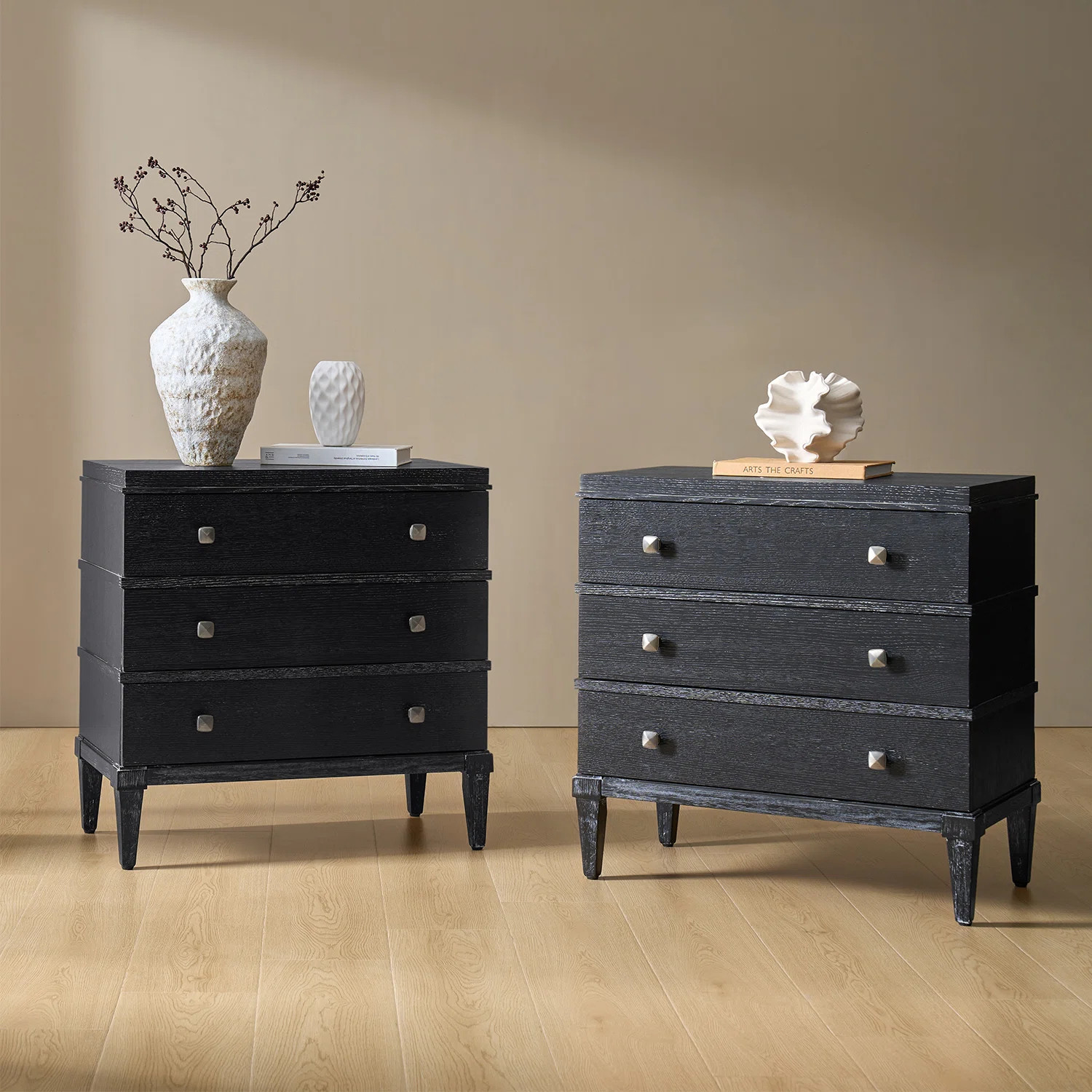 Taesan 28'' H 3-Drawer Nightstand with Built-in Charging Station (Set of 2) | Wayfair North America