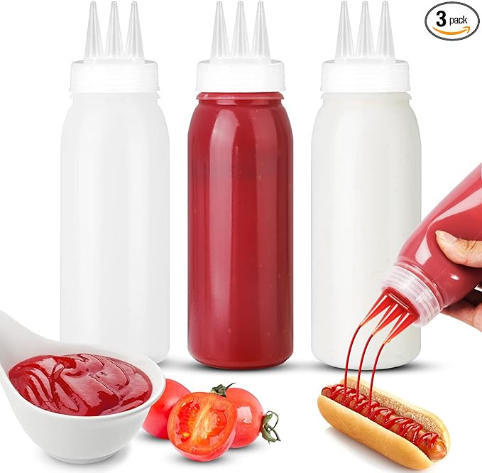 3 Holes Condiment Squeeze Bottles, Ketchup Dispenser, Salad Dressing Container, Squeeze Bottles f... | Amazon (US)