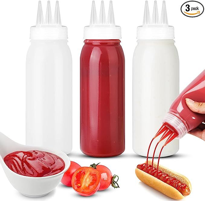 3 Holes Condiment Squeeze Bottles, Ketchup Dispenser, Salad Dressing Container, Squeeze Bottles f... | Amazon (US)