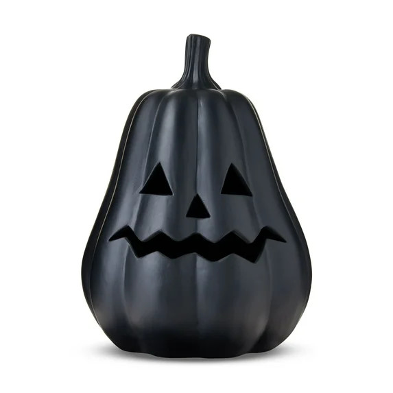 Clay Jack-o'-Lantern Tabletop Fall Halloween Decor, Black, 13", by Way To Celebrate | Walmart (US)