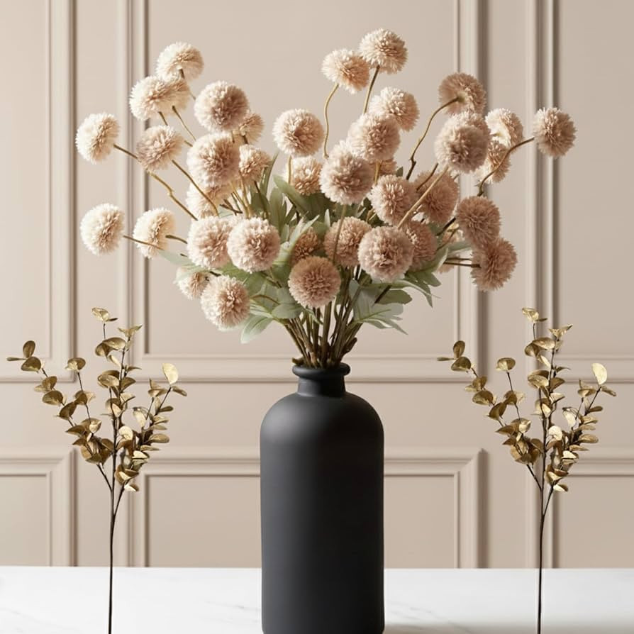 Artificial Flowers for Vase - Beige Silk Mums 10 Long Stems with Eucalyptus, Faux Flowers Home De... | Amazon (US)