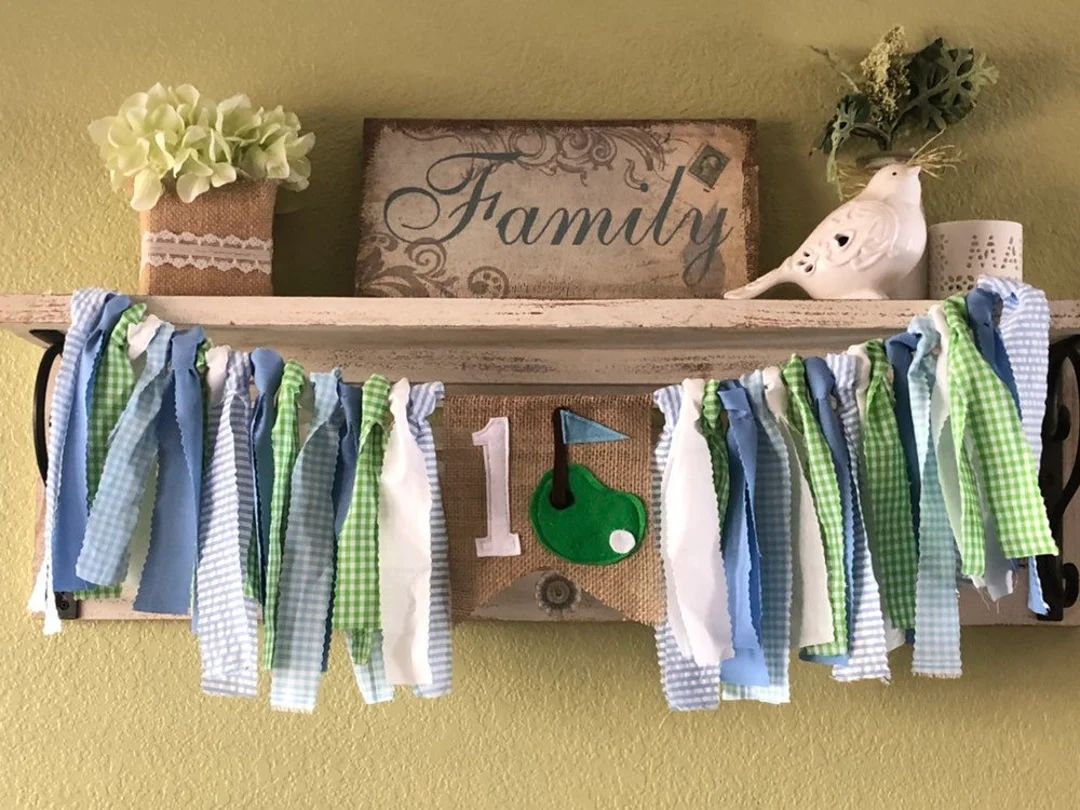 Golf Theme Rag Garland Banner Highchair Banner -  Green blue first birthday Golf theme party deco... | Etsy (US)