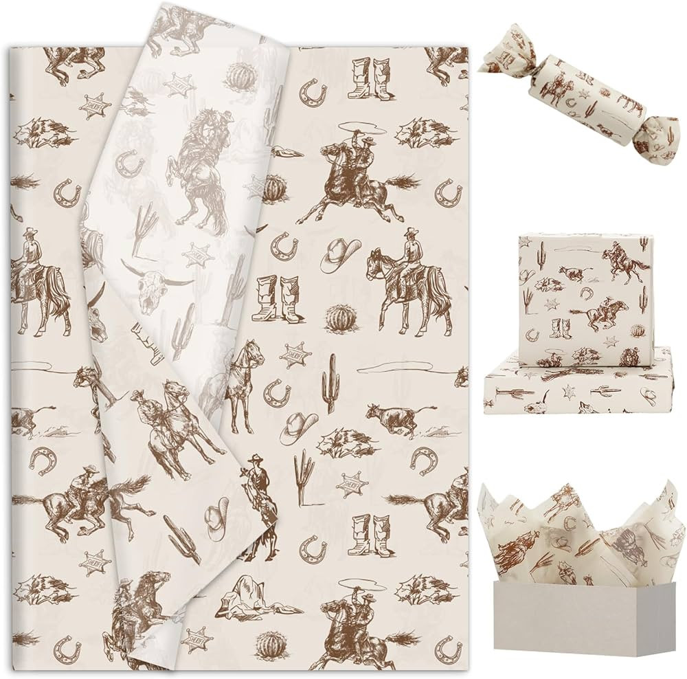 JarThenaAMCS 100Pcs Western Cowboy Tissue Paper Brown Wild West Rodeo Gift Wrapping Paper Rustic ... | Amazon (US)