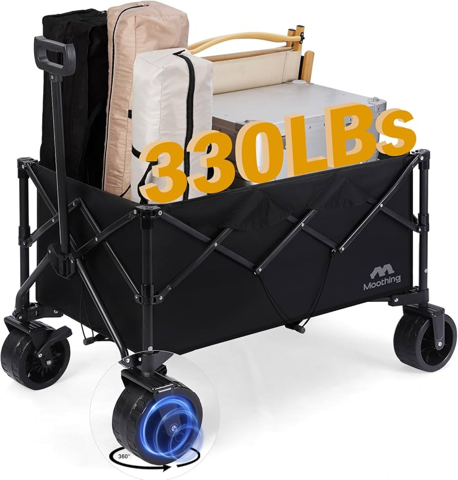 Collapsible Folding Wagon with 330lbs Loading Capacity, Beach Wagon Carts with Big Wheels, Utilit... | Amazon (US)